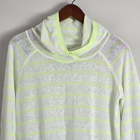 EARTH YOGA Women's Sz Small Burn Out Green Stripe Roll Tab Sleeve Pocket Hoodie - Picture 10 of 16